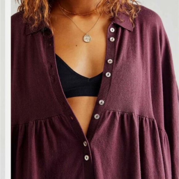 Free People Easy Kinda Love Oversized Knitted Romper in Burgundy - Picture 3 of 8